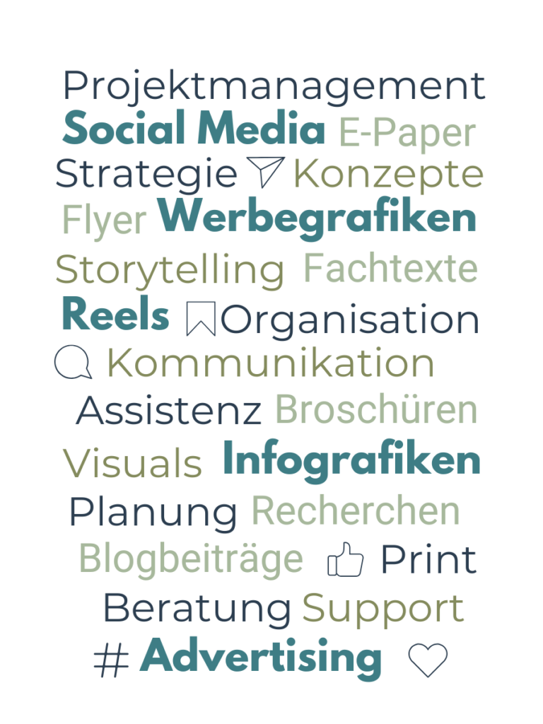 Wort-Bild mit einer Auflistung des gesamten Angebots von TextGefühl