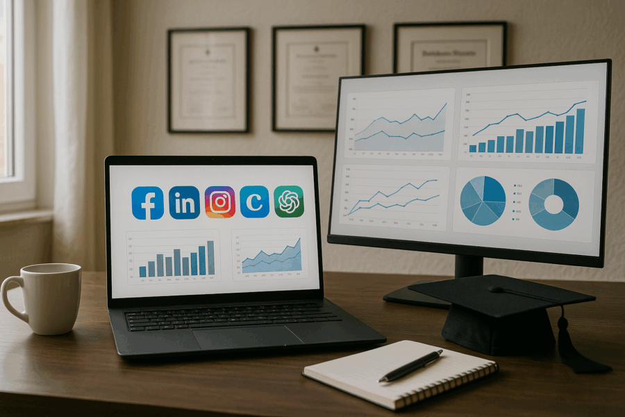 Screens mit Content-Entwürfen und Statistiken